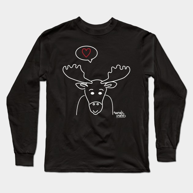 Love moose on navy blue Long Sleeve T-Shirt by Aurealis